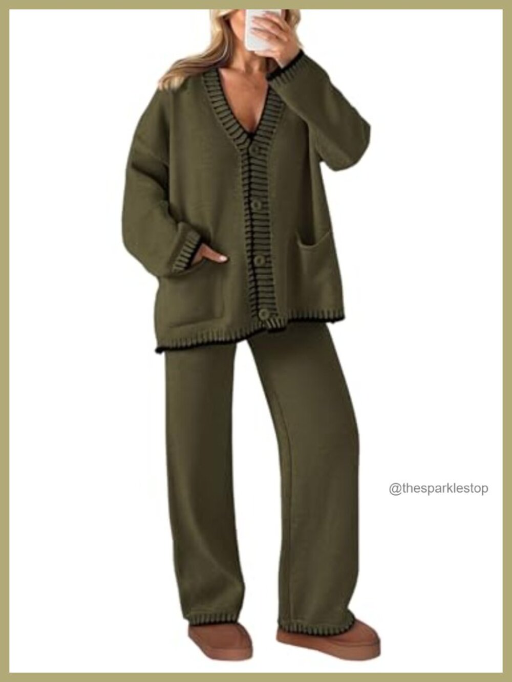 2 Piece Knit Sweater Lounge Set Cardigan Wide Leg Pants Cozy